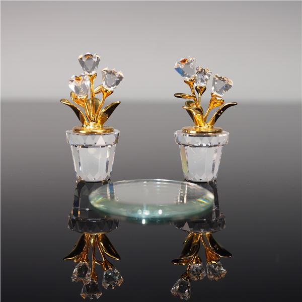 4pc Swarovski Crystal Memories Figurines with Base, Flowers and Inkwell