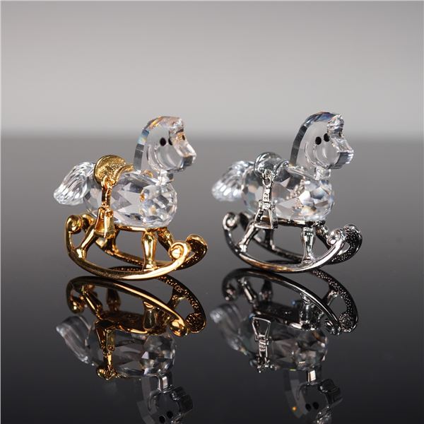 2pc Swarovski Crystal Figurines, Christmas Classic Rocking Horses
