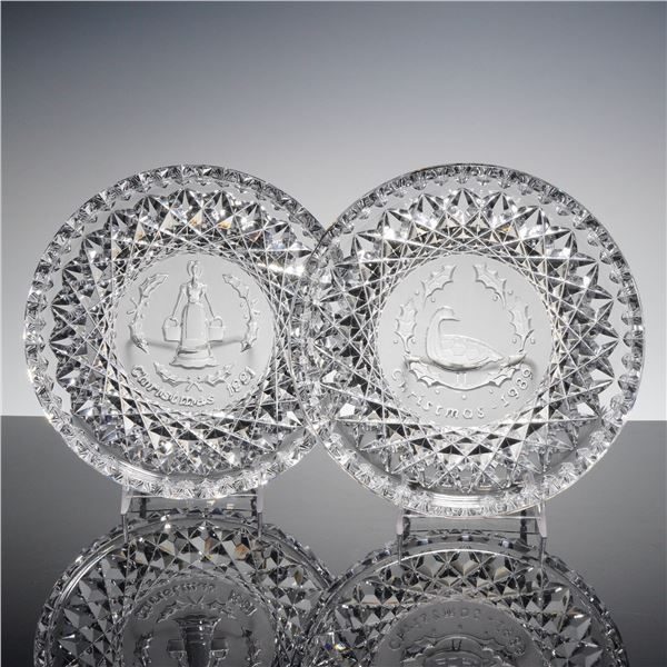 2pc Waterford Crystal 12 Days of Christmas Trays, Geese & Maids