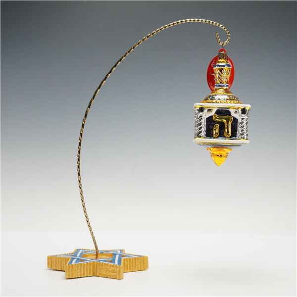 2pc Christopher Radko Hanukkah Dreidel Ornament and Stand, A Holiday Spin