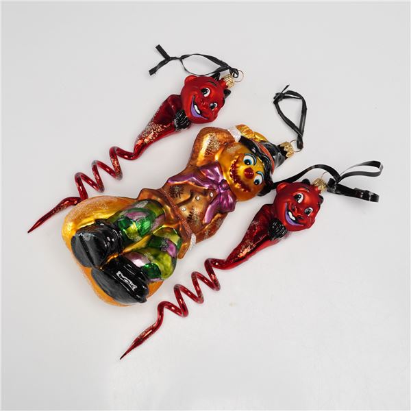 3pc Christopher Radko Ornaments, Scarecrow and Red Devils