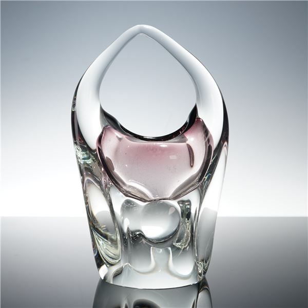 Bohemia Czech Art Glass Basket Vase