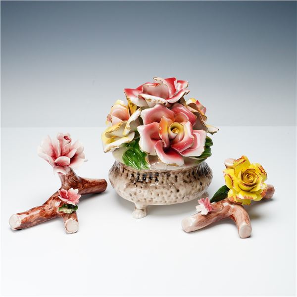 3pc Capodimonte Porcelain Floral Centerpiece and Table Decorations