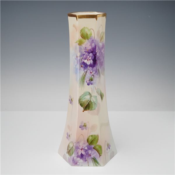 Willets Belleek Porcelain Hand Painted Floral Vase, Signed