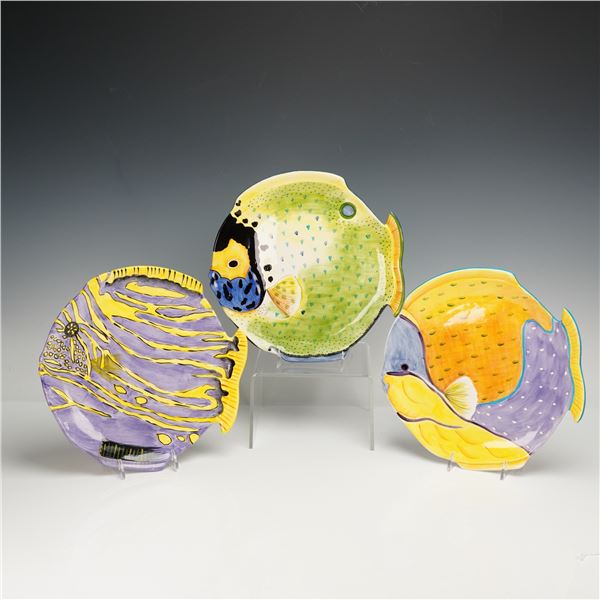 3pc Studio Nova Ceramic Art Plates, Coral Fish