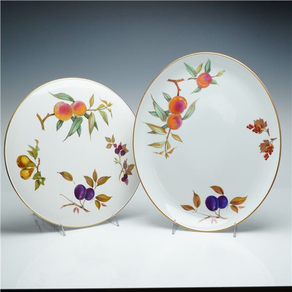 2pc Royal Worcester Porcelain Oval Platter and Cake Plate, Evesham