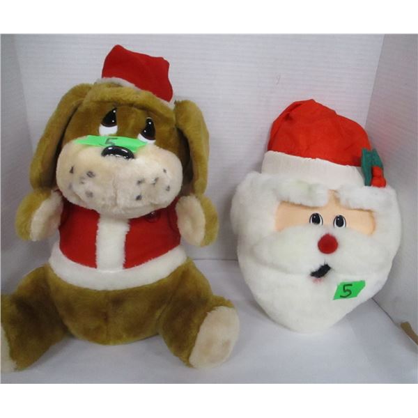 ESTATE:  LARGE STUFFED DOG & OVER THE DOOR KNOB SANTA FACE