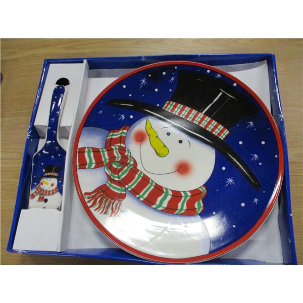 ESTATE:  SNOWMAN CAKE PLATE & SERVER