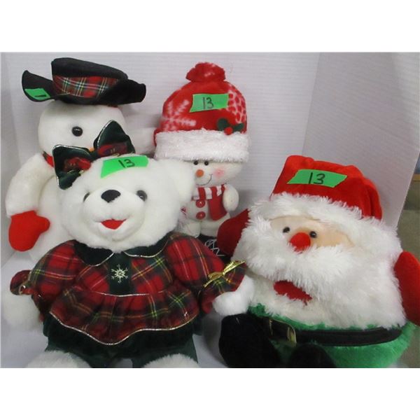 ESTATE:  TRAY C/W 4 STUFFED TOYS (2 SNOWMEN, BEAR & SANTA)