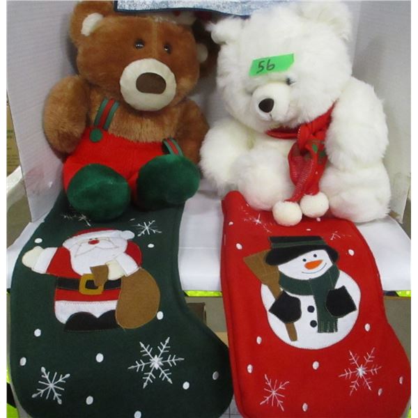 ESTATE:  BOX C/W 2 STUFFED BEARS & 2 STOCKINGS
