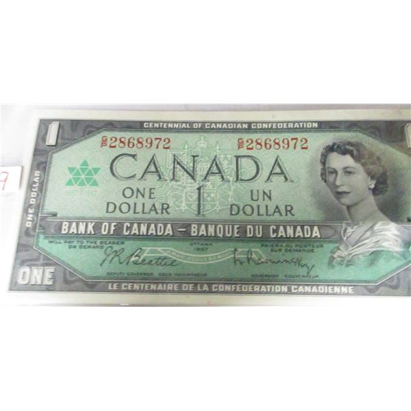 1967 CRISP UNCIRCULATED CANADA CENTENNIAL $1 BILL