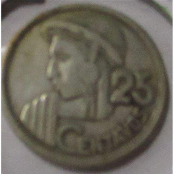 1958 REPLUBLIC OF GUATEMELA SILVER 25 CENTAVOS