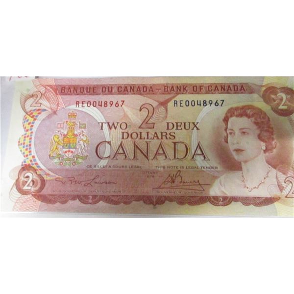 1974 MULTI COLORED LAST OF CANADA $2 BILLS