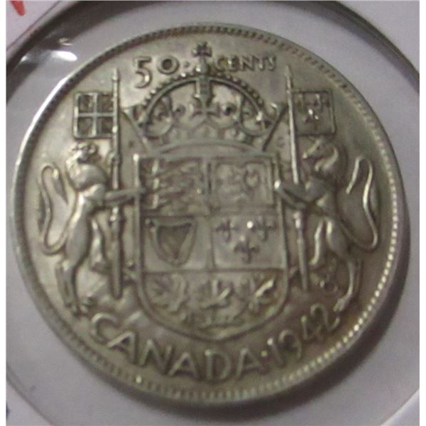 1942 CANADA KING GEORGE VI SILVER HALF DOLLAR