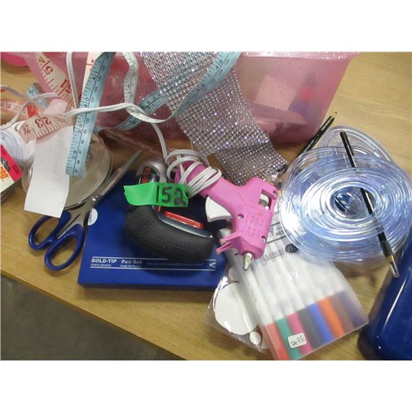 PLASTIC CASE C/W CRAFT SUPPLIES, SCISSORS, GLUE GUN, ETC