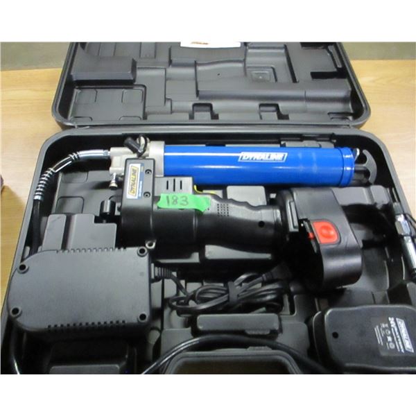 NEW:  24 VOLT DYNALINE GREASE GUN, 2 BATTERIES, CHARGER & CASE