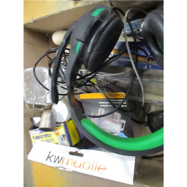 BOX C/W STEREO HEAD SET, CANDLE CUPS, WATER DECORATIONS