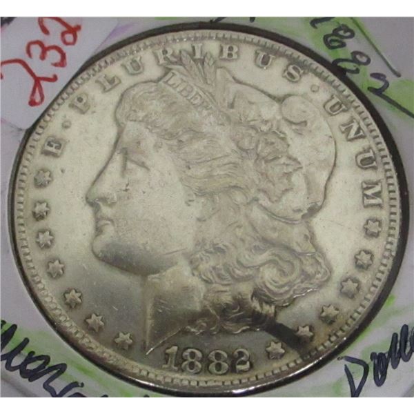 1882 USA MORGAN SILVER DOLLAR (NOT TESTED - SILVER CONTENT NOT VERIFIED - SOLD AS IS - NO REFUND)