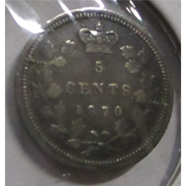 1870 (FLAT BORDER) CANADA SILVER FIVE CENT