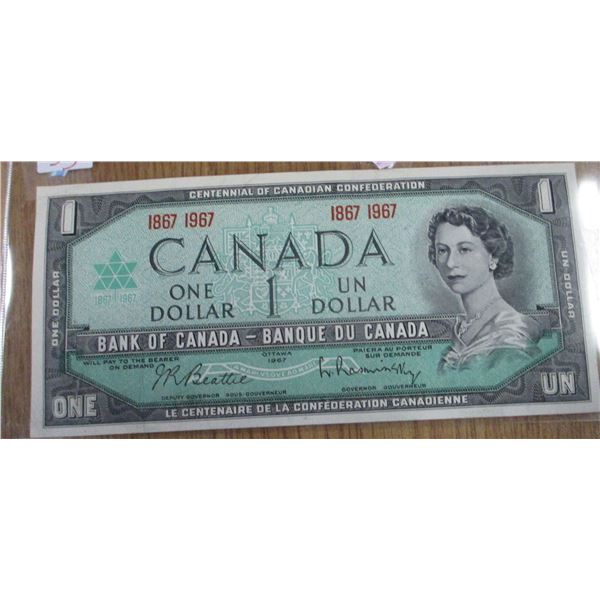 1967 CRISP UNCIRCULATED (NO SERIAL NUMBER) CANADA $1 BILL
