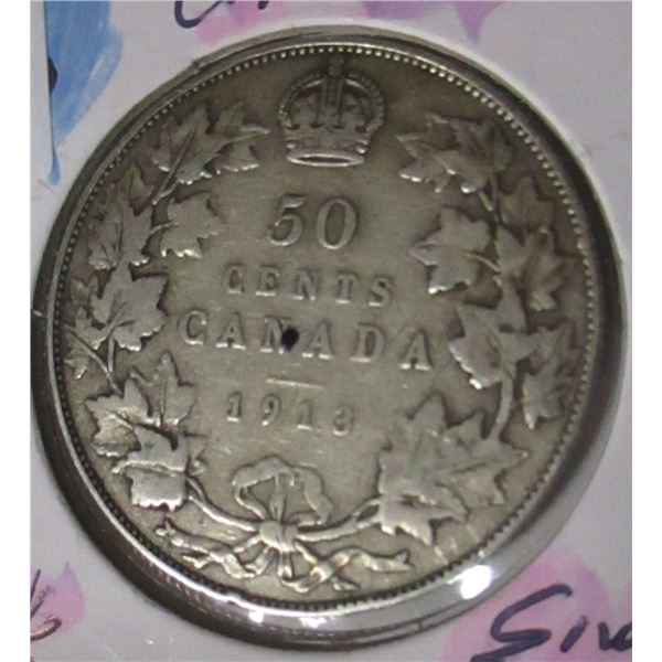 1913 CANADA KING GEORGE V SILVER HALF DOLLAR