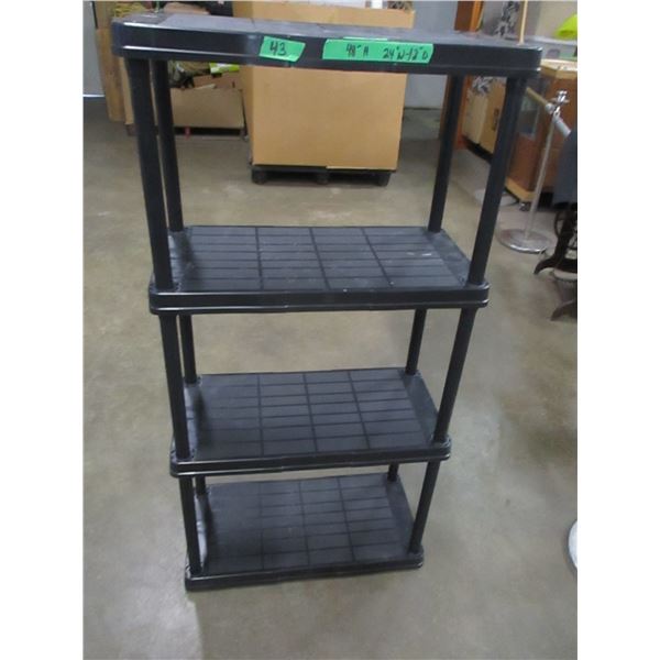 BLACK SHELVING UNIT (APPROX. 48" H X 24" W X 12" L)
