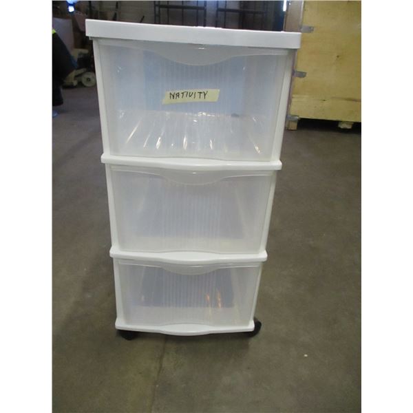 3 DRAWER ROLLING STORAGE UNIT (APPROX. 28" H X 14" W X 17"L)