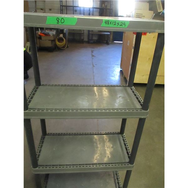 GREY SHELVING UNIT (APPROX. 48" H X 24" W X 12" L)