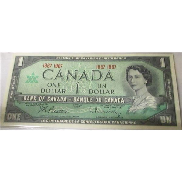 1867 - 1967 CRISP UNCIRCULATED LEGAL TENDER CANADA CENTENNIAL $1 BILL