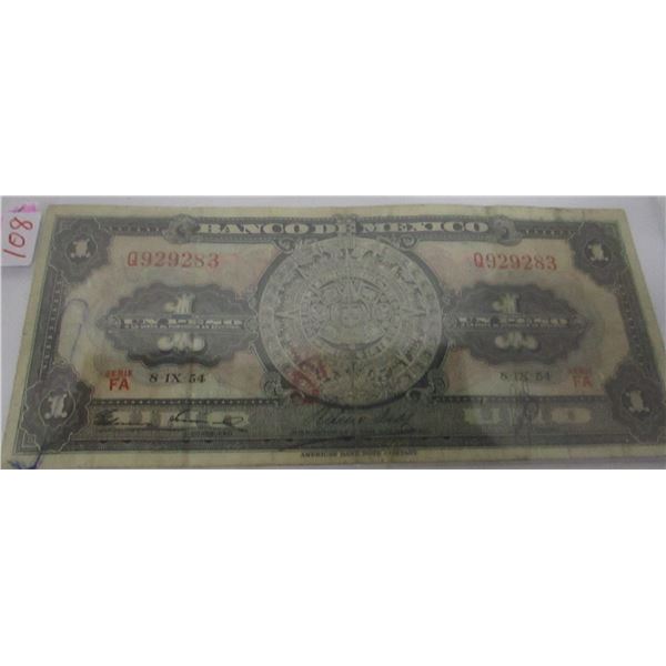 BANK OF MEXICO ONE PESO BANK NOTE