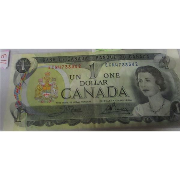 1973 CANADA POKER HAND SERIAL NUMBER (3-3'S & 2-4'S) $1 BILL