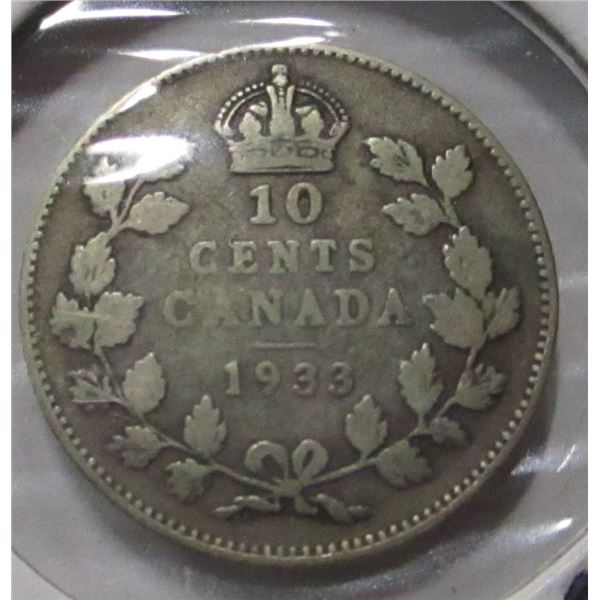 1933 CANADA KING GEORGE V SILVER DIME