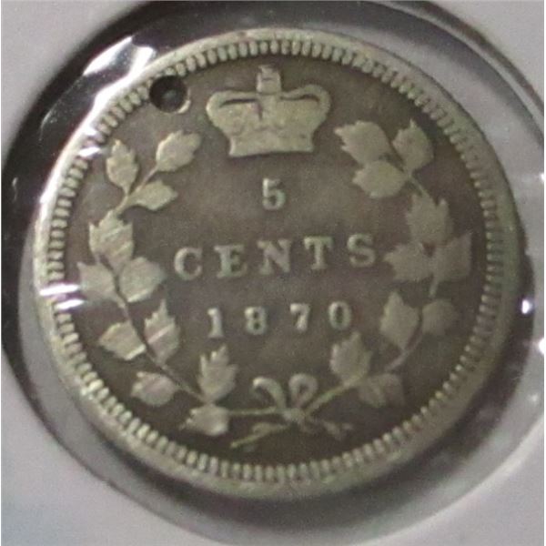 1870 SMALL HOLE DAMAGE VICTORIAN SILVER FIVE CENT
