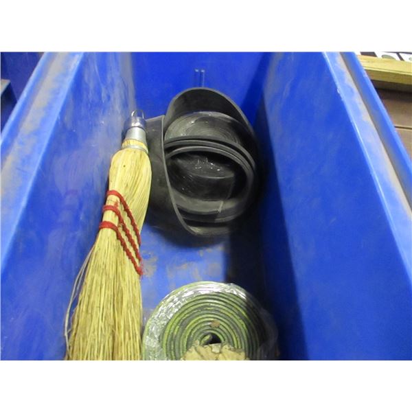 BIN C/W ROLLS OF RUBBER, WISK, WIRE BRUSH, ET