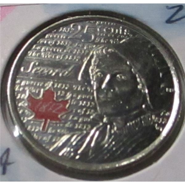 1812 - 2013 CH/BU LAURA SECORD RED FLAG CANADA QUARTER