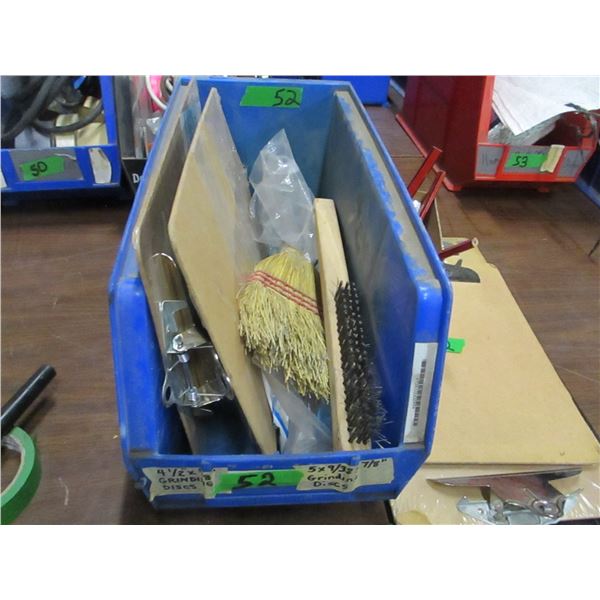 BIN C/W CLIP BOARDS, CARPENTER PENCILS, WISK, ETC