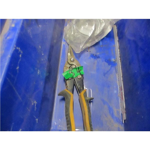 BIN C/W TIN SNIPS, WHITE BAGS, ETC