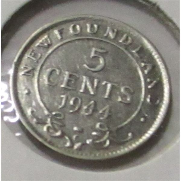 1944C NEWFOUNDLAND KING GEORGE VI SILVER FIVE CENT