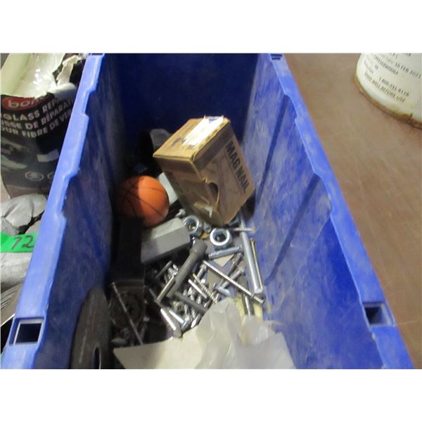 BIN C/W ROLLS MECHANIC WIRE, NEW HARDWARE, TIN SNIPS, ETC