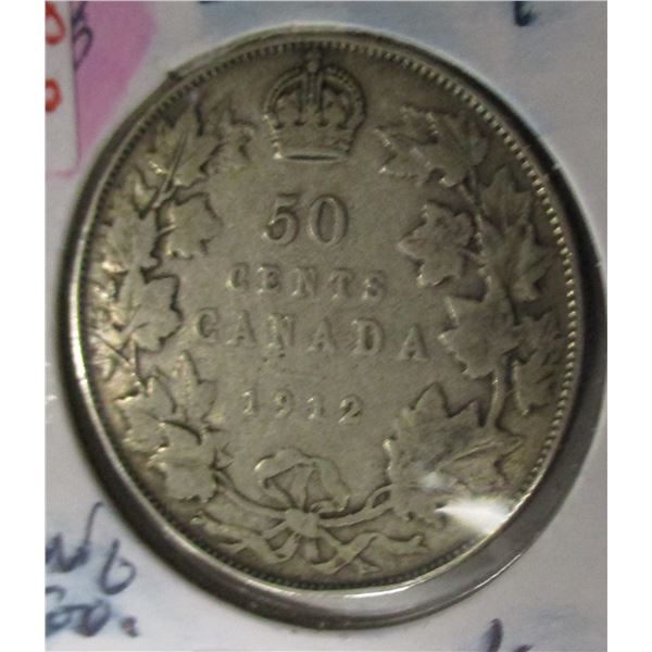 1912 CANADA KING GEORGE V SILVER HALF DOLLAR