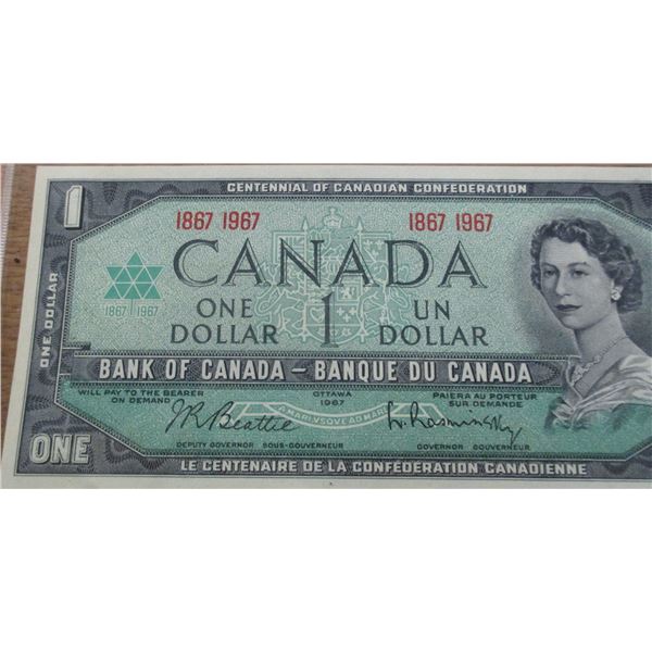 1867 - 1967 CRISP UNCIRCULATED (NO SERIAL NUMBER) LEGAL TENDER CANADA $1 BILL