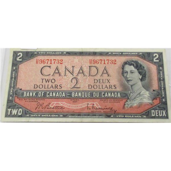 1954 MODIFIED HAIR DOO LEGAL TENDER BANK OF CANADA $2 BILL