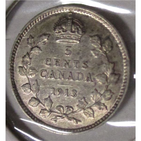 1913 CANADA KING GEORGE V SILVER FIVE CENT