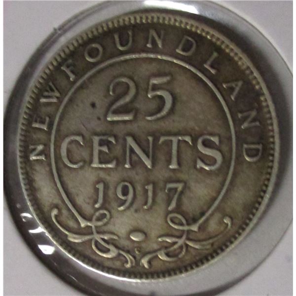 1917 NEWFOUNDLAND SILVER 25 CENT COIN