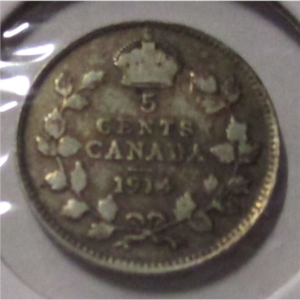 1914 CANADA KING GEORGE V SILVER FIVE CENT