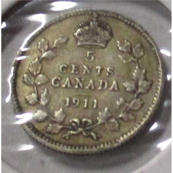 1911 VF CANADA KING GEORGE V SILVER FIVE CENT