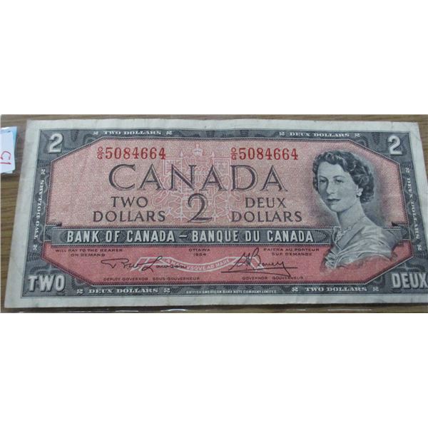 1954 LEGAL TENDER LAST OF CANADA $2 BILL