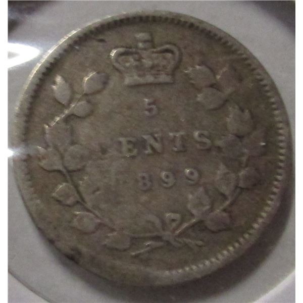 1899 CANADA VICTORIAN SILVER FIVE CENT