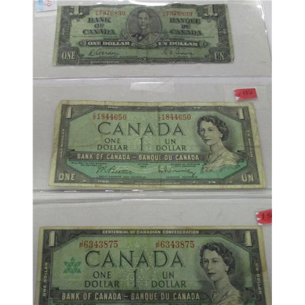 1937, 1954, 1967 SET OF CANADA LEGAL TENDER $1 BILL