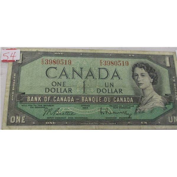 1954 LAST OF BANK OF CANADA $1 BILL